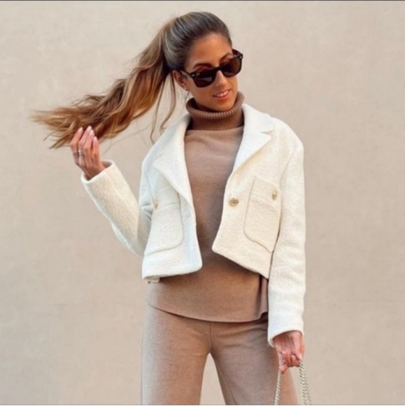 Zara * Cropped Textured Blazer Coat - Picture 13 of 16